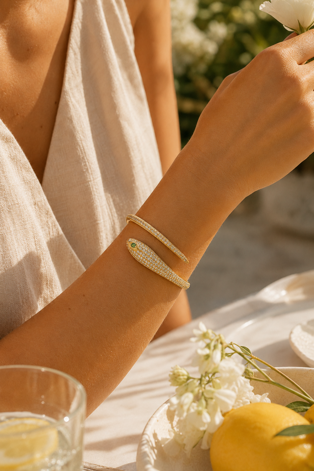 Golden Serpent Pavé Crystal Cuff Bangle
