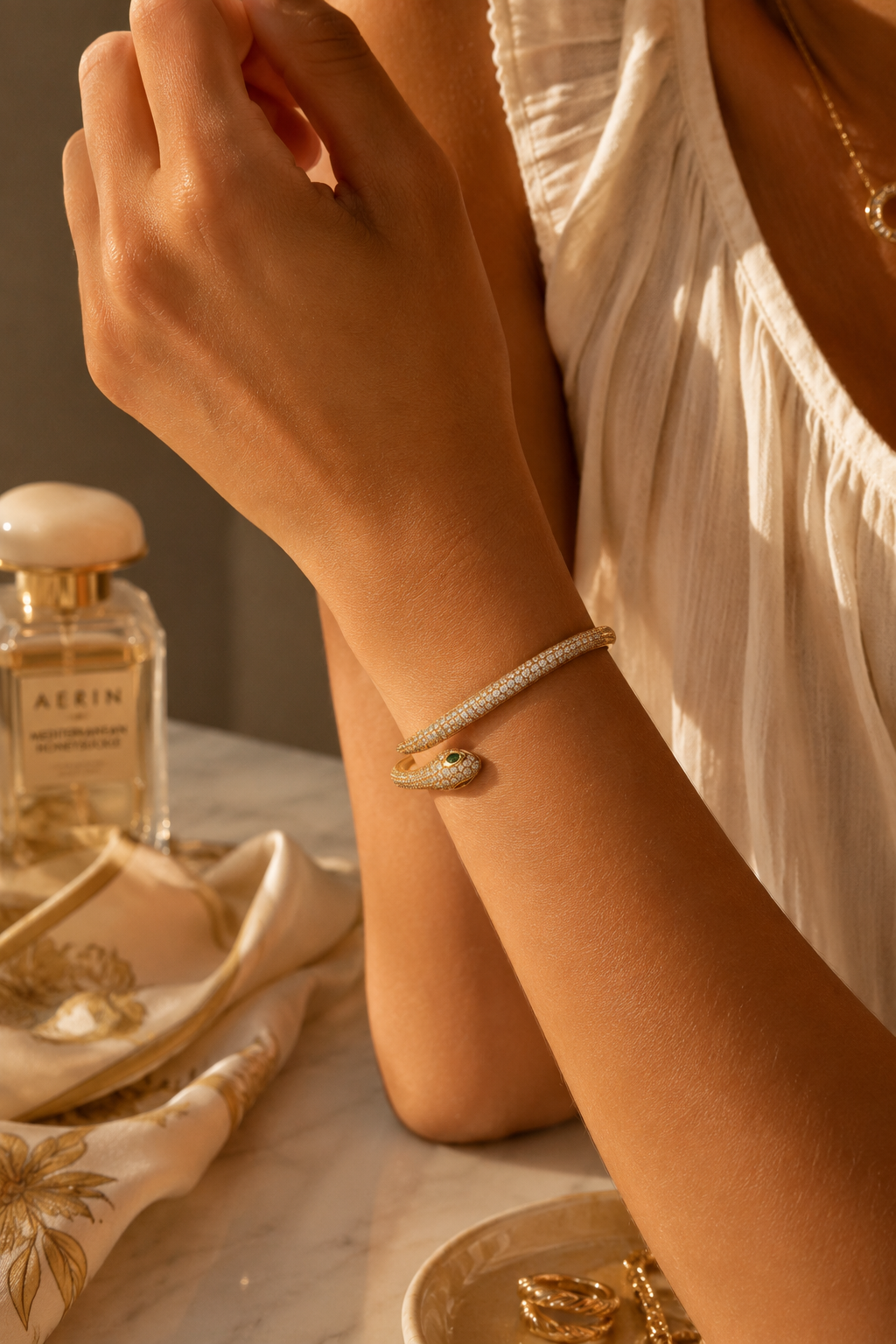Golden Serpent Pavé Crystal Cuff Bangle