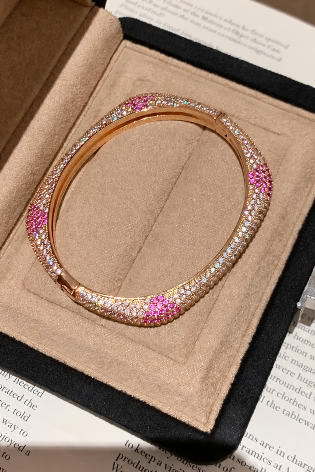 Rose-Tone Gradient Pink Pavé Square Bangle