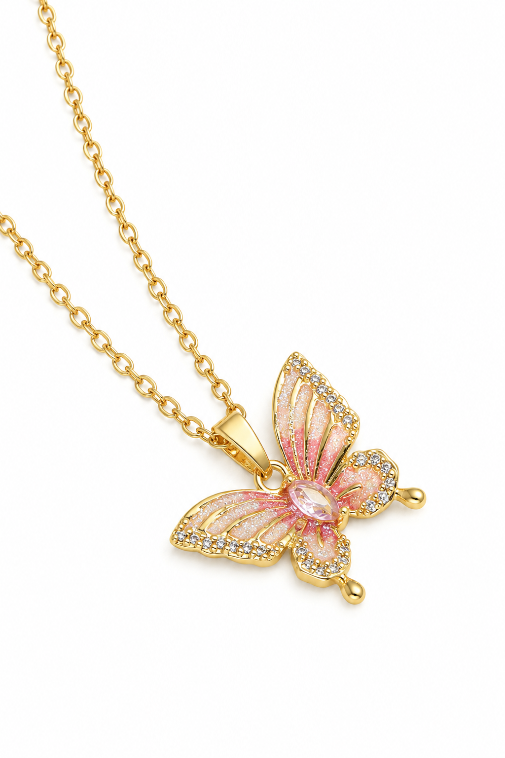 18K Gold-Plated Stainless Steel Crystal Butterfly Necklace
