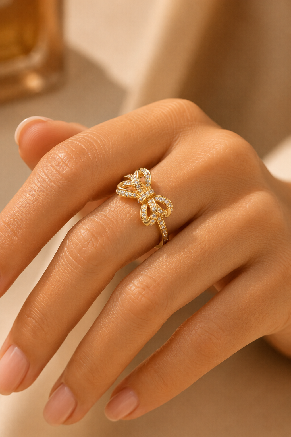 Sweet Bow Zircon Adjustable Ring