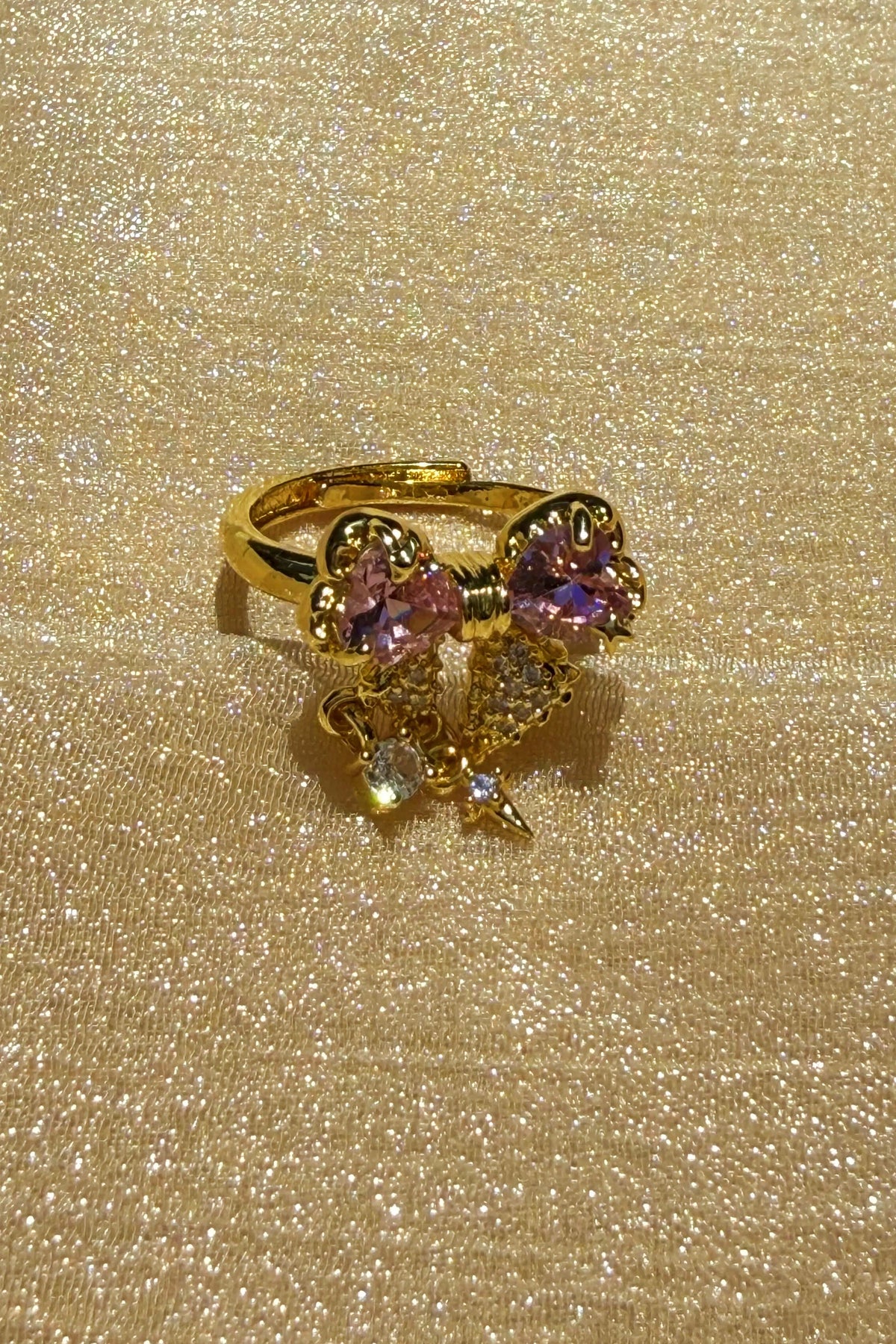 18K Gold-Plated Titanium Steel Sweetheart Sparkle Bow Ring
