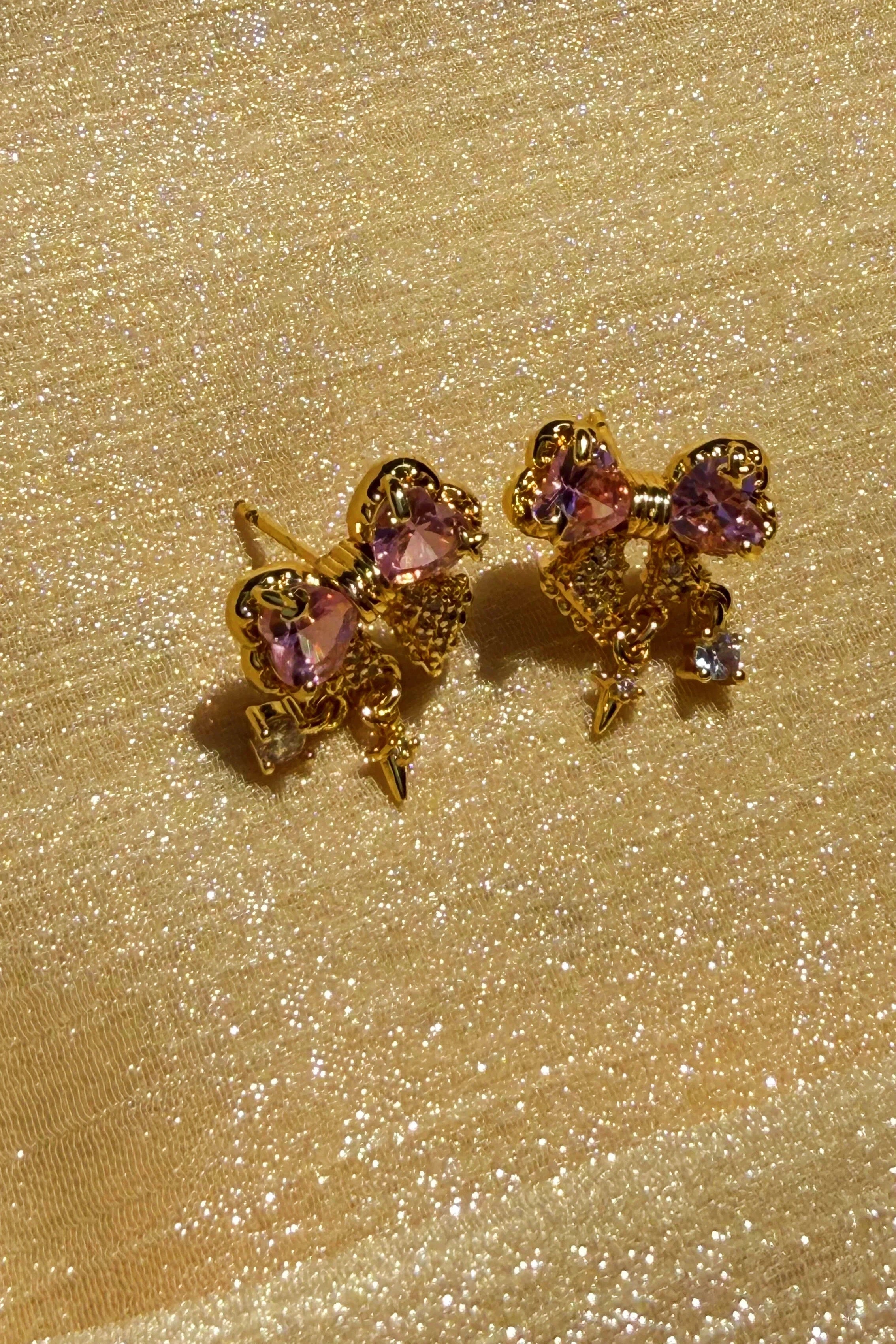 18K Gold-Plated Titanium Steel Sweetheart Sparkle Bow Earrings
