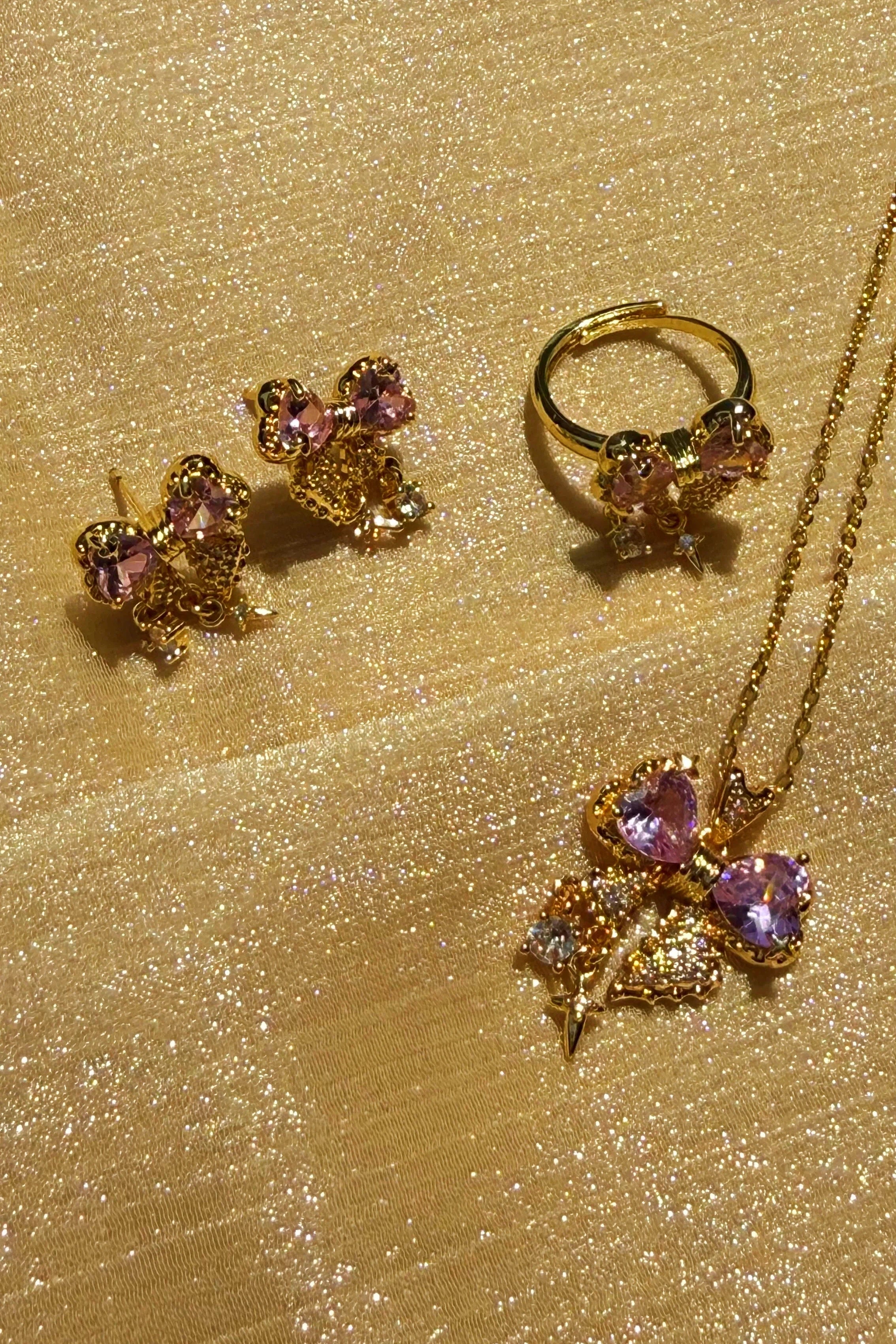 18K Gold-Plated Titanium Steel Sweetheart Sparkle Bow Set