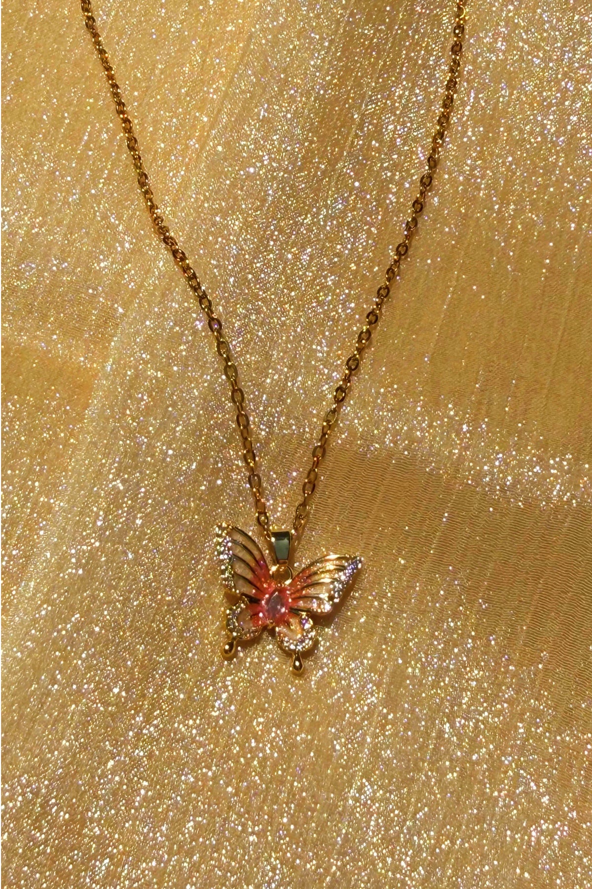 18K Gold-Plated Stainless Steel Crystal Butterfly Necklace
