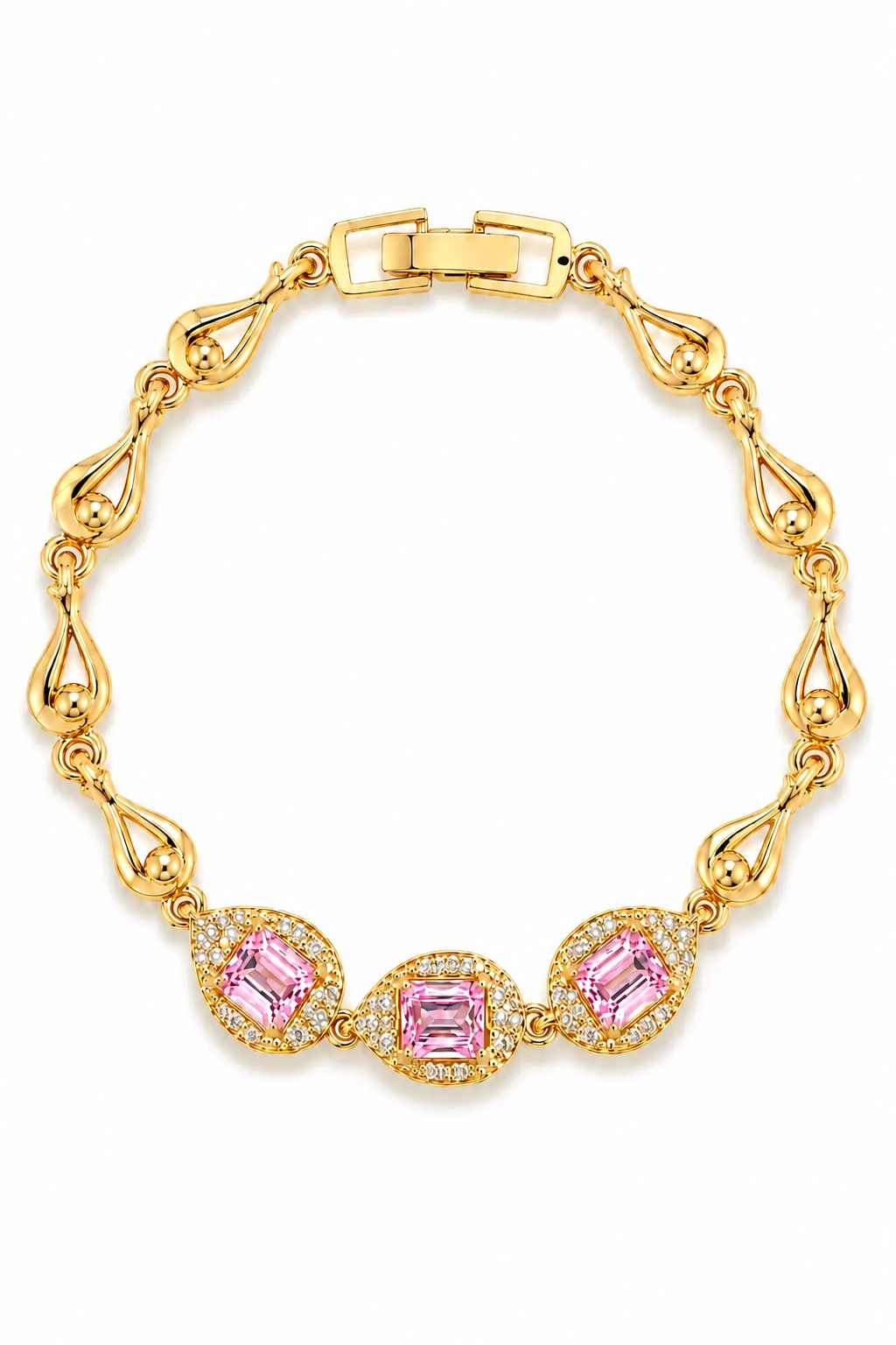 18K Real Gold  Plated Pink Gemstone Teardrop Bracelet