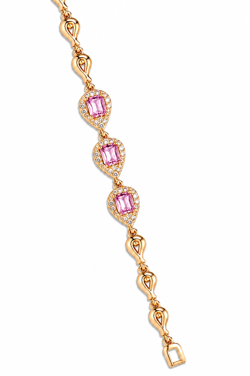18K Real Gold  Plated Pink Gemstone Teardrop Bracelet