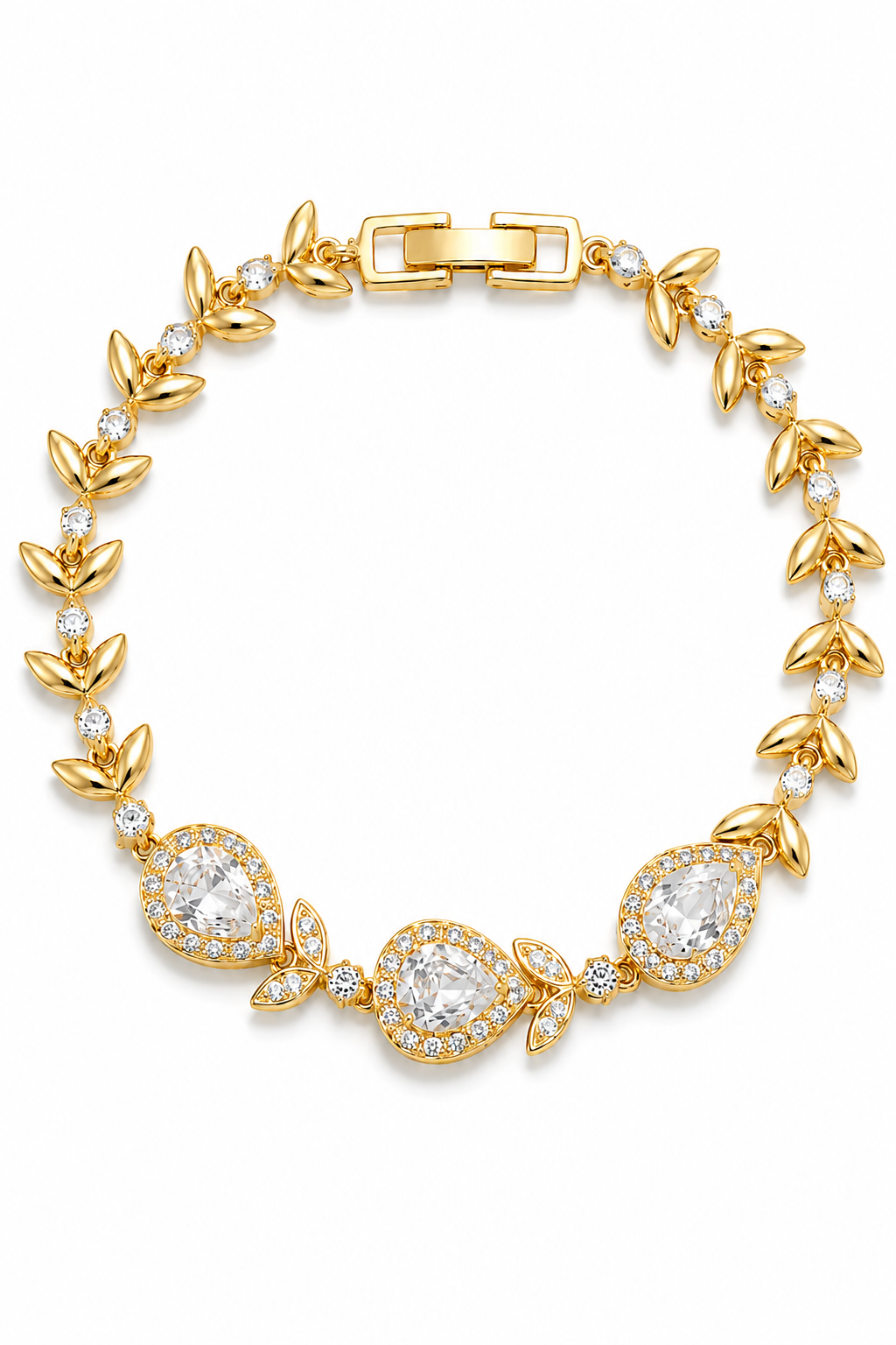 18K Real Gold Plated Pear-Cut Cubic Zirconia Leaf Vine Bracelet