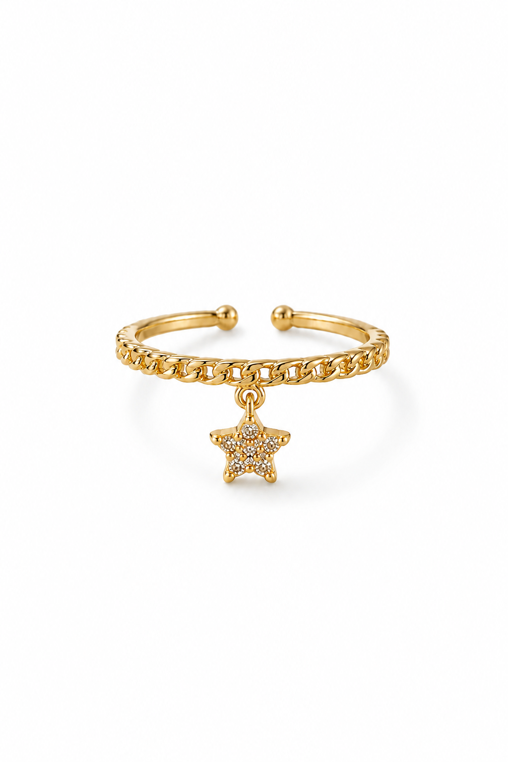 Gold Star Zircon Charm Chain Ring