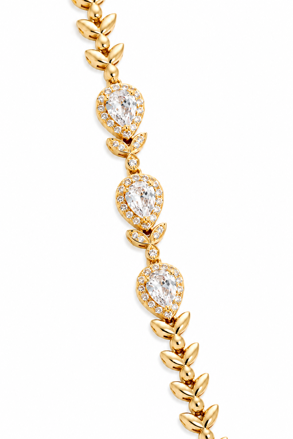 18K Real Gold Plated Pear-Cut Cubic Zirconia Leaf Vine Bracelet