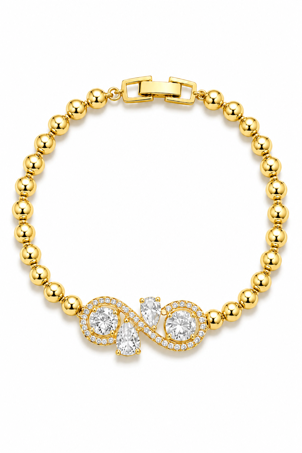 18K Real Gold Plated Infinity Sparkle Cubic Zirconia Beaded Bracelet