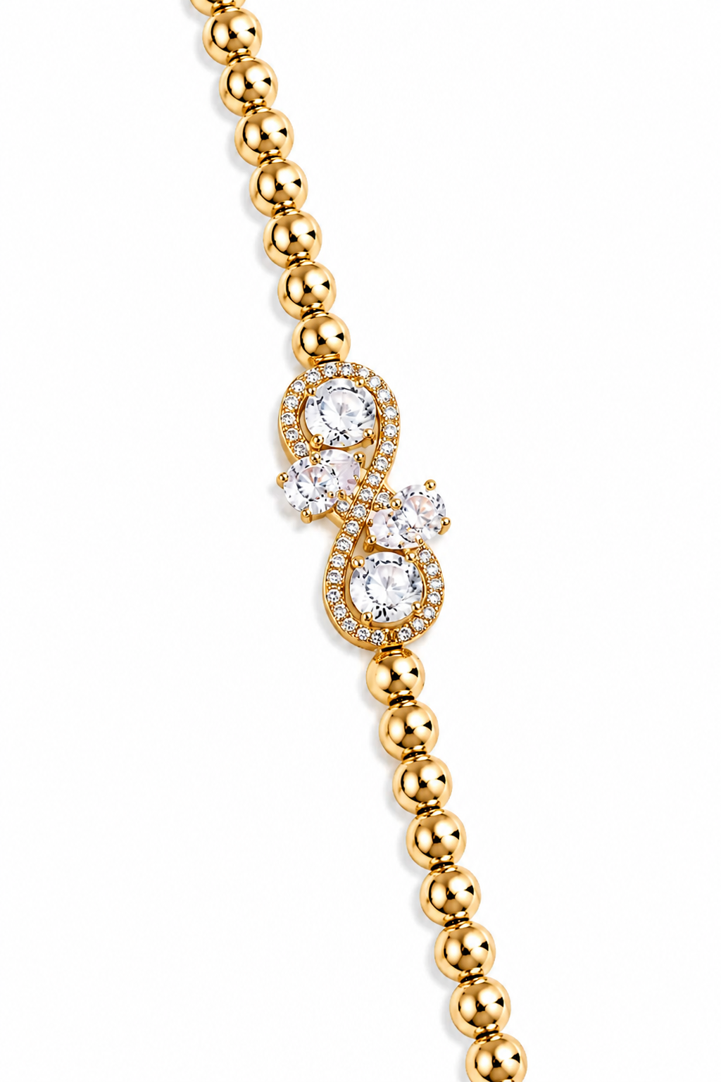 18K Real Gold Plated Infinity Sparkle Cubic Zirconia Beaded Bracelet