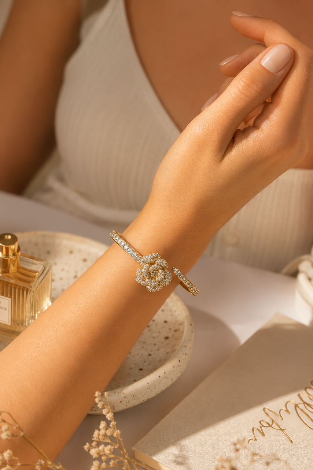 Luxury Flower Cuff Bangle