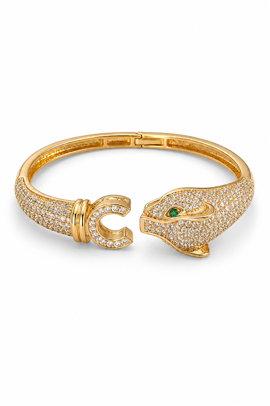 Emerald Gaze Panther Pavé Cuff Bangle