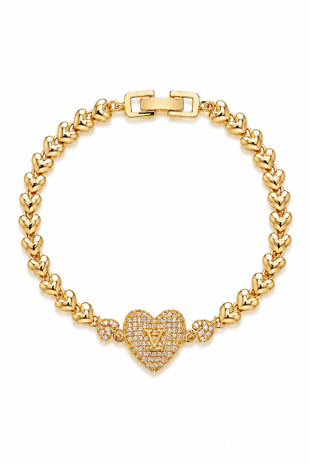 Golden Sweetheart Pavé Heart Link Bracelet