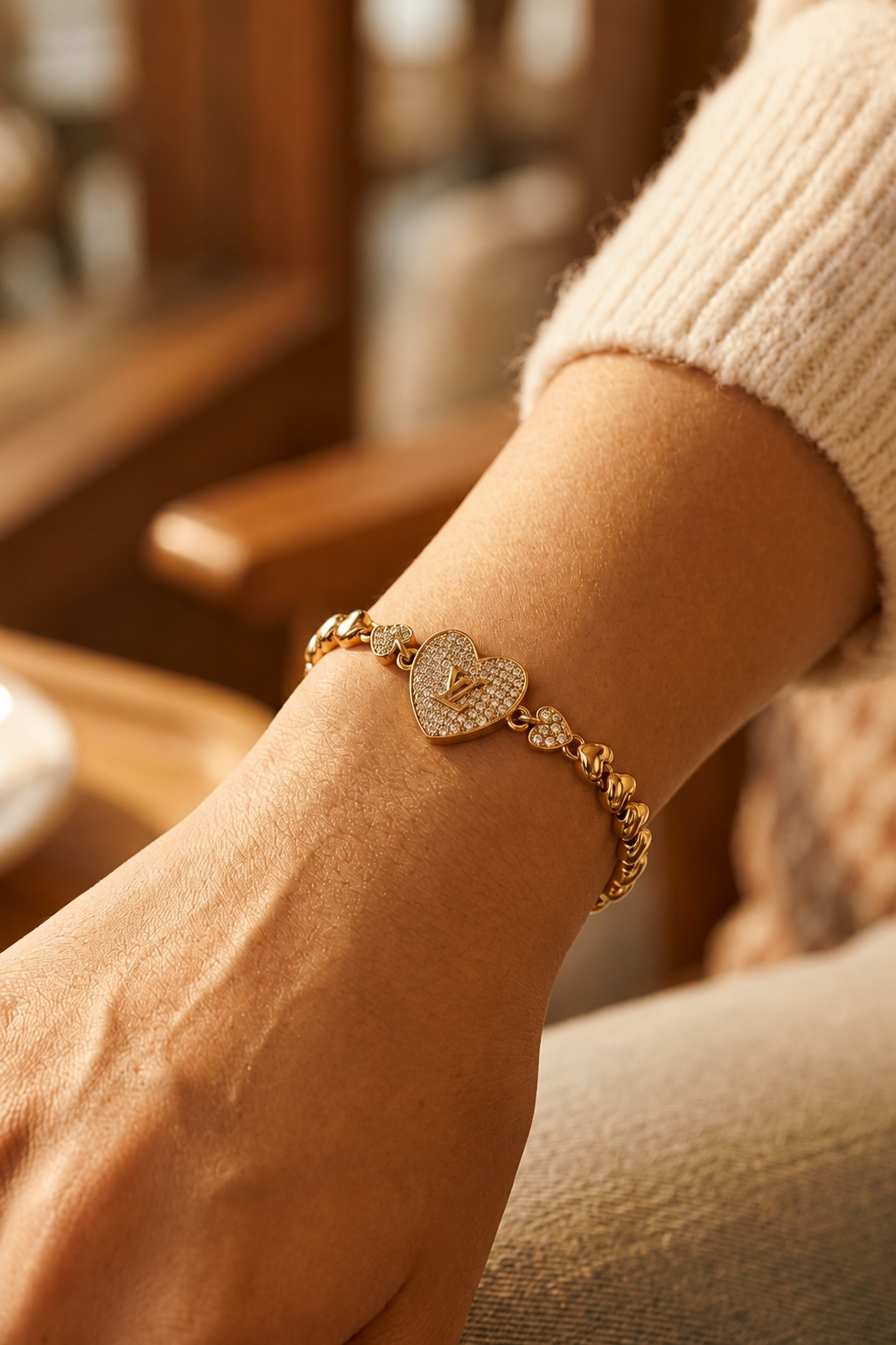 Golden Sweetheart Pavé Heart Link Bracelet