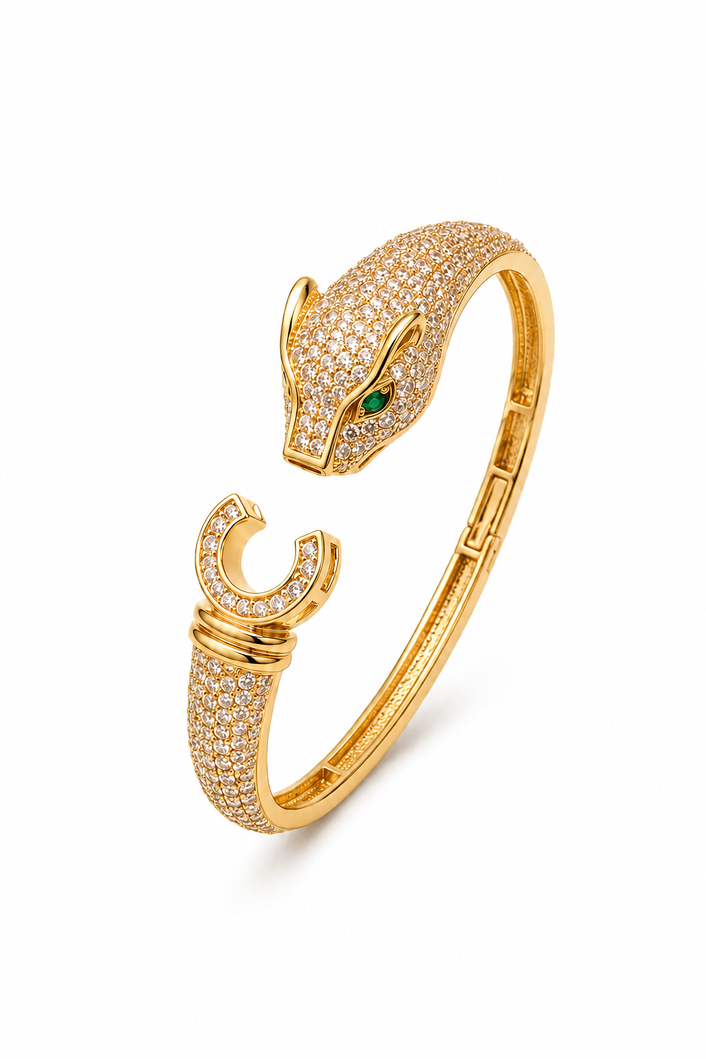 Emerald Gaze Panther Pavé Cuff Bangle