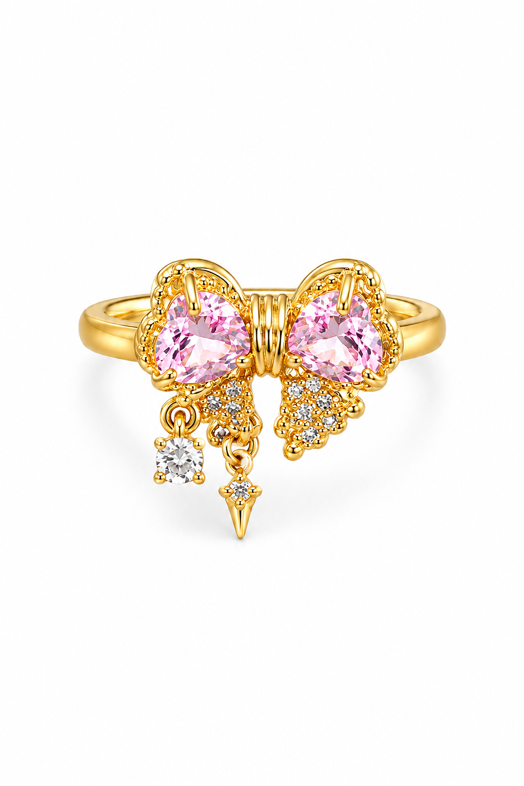18K Gold-Plated Titanium Steel Sweetheart Sparkle Bow Ring