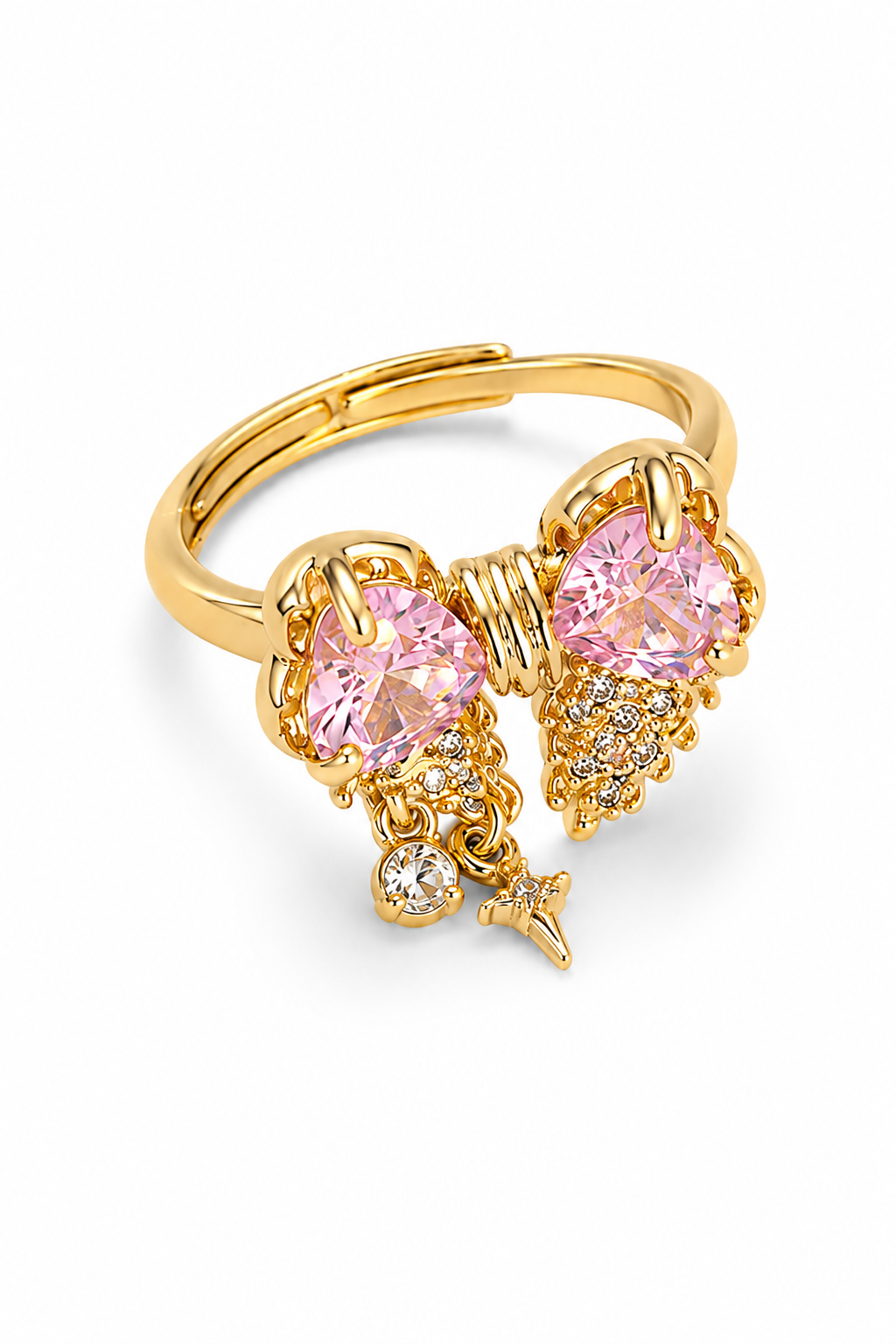 18K Gold-Plated Titanium Steel Sweetheart Sparkle Bow Ring