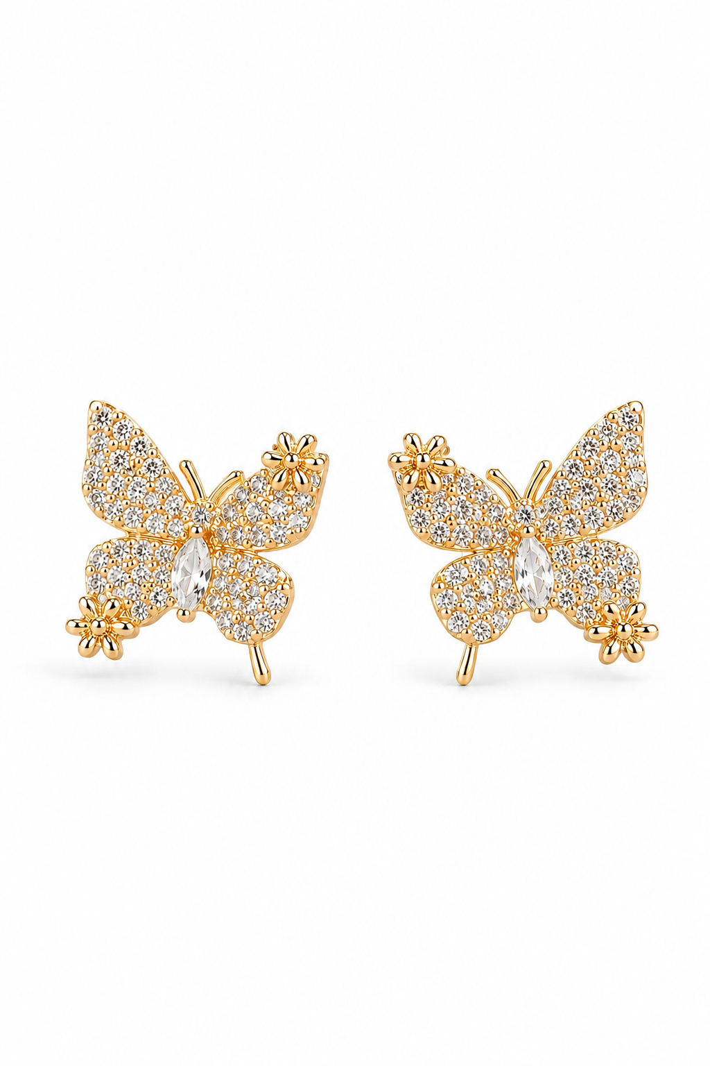 Golden Butterfly Pavé Stud Earrings