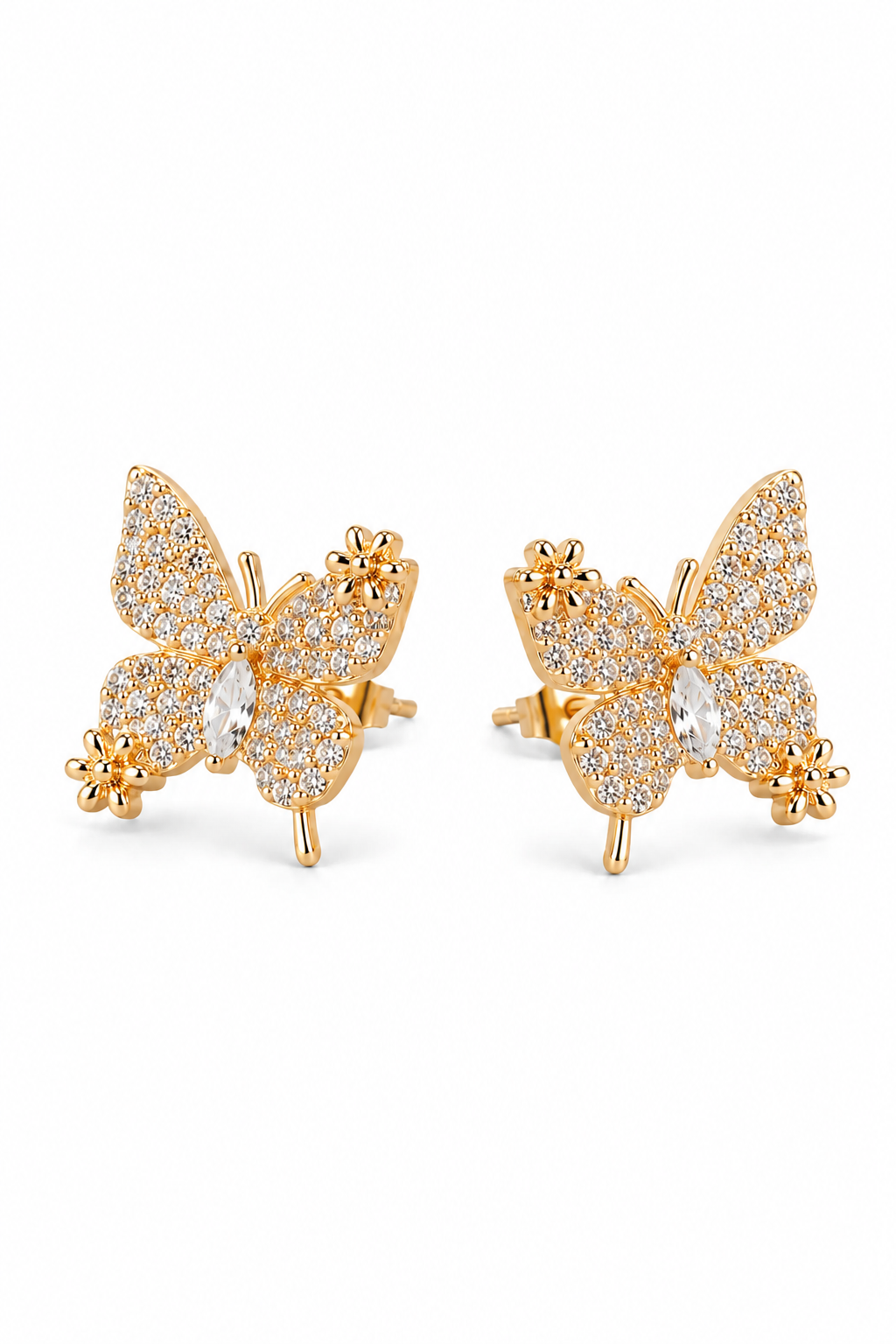 Golden Butterfly Pavé Stud Earrings