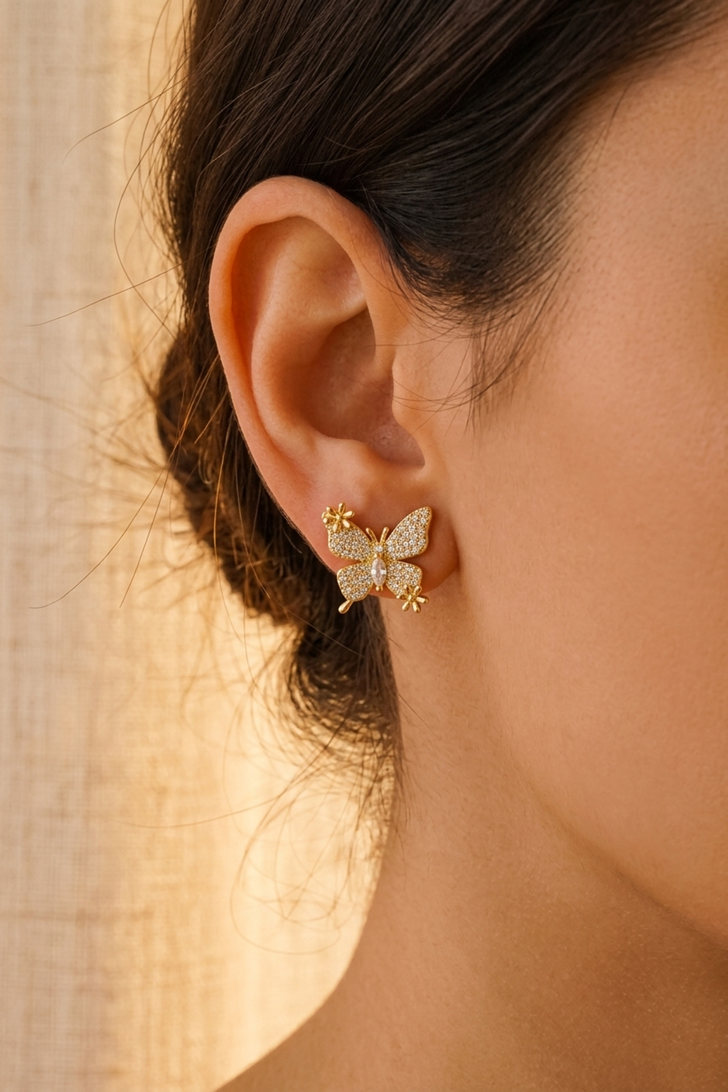 Golden Butterfly Pavé Stud Earrings