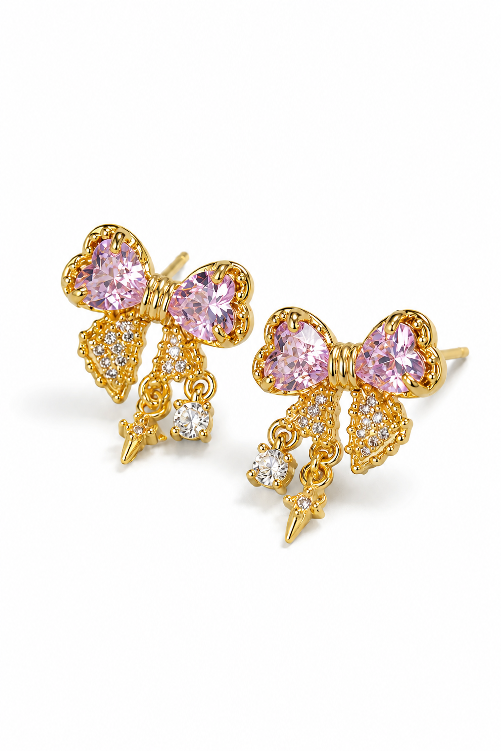 18K Gold-Plated Titanium Steel Sweetheart Sparkle Bow Earrings