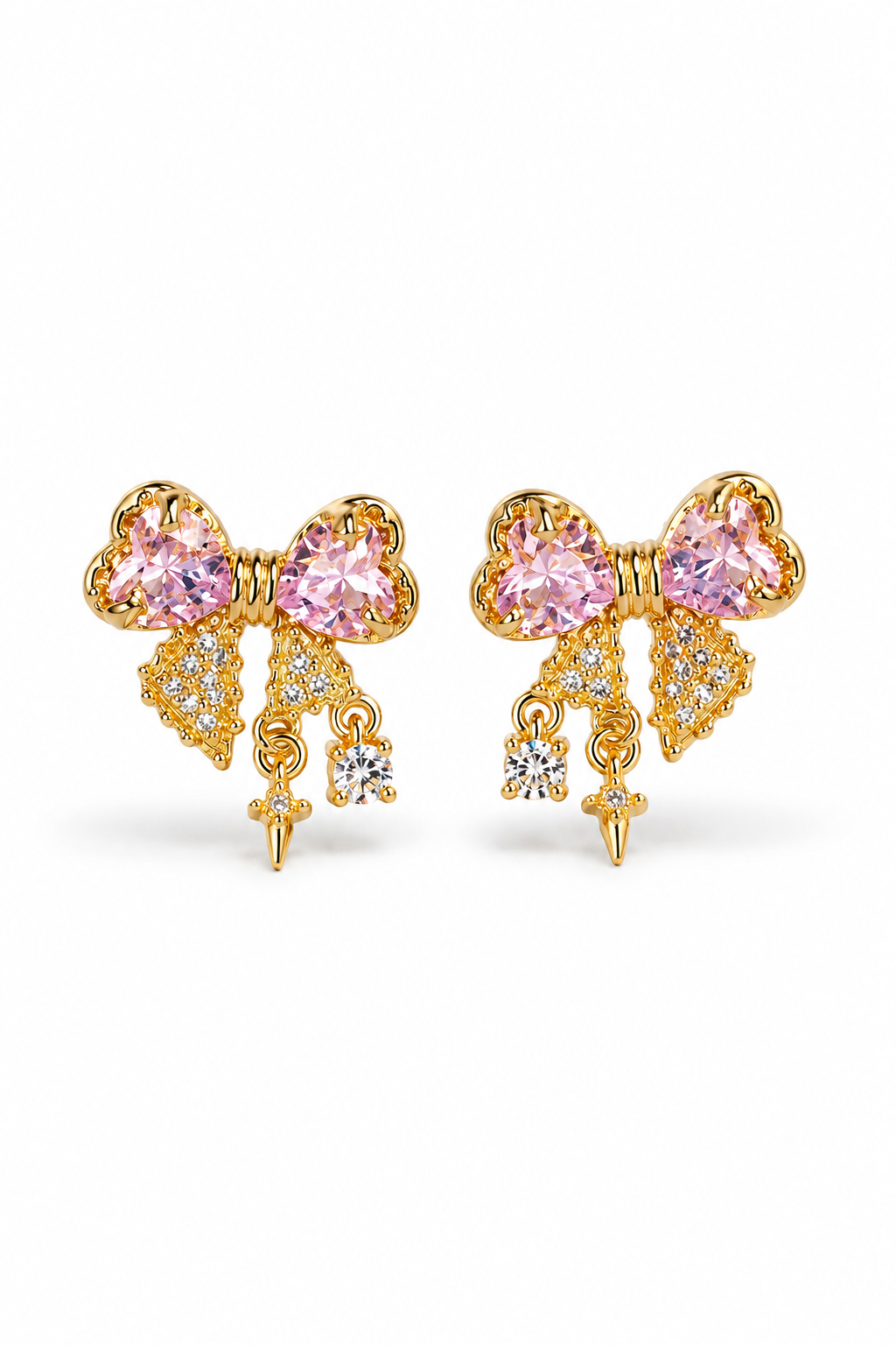 18K Gold-Plated Titanium Steel Sweetheart Sparkle Bow Earrings