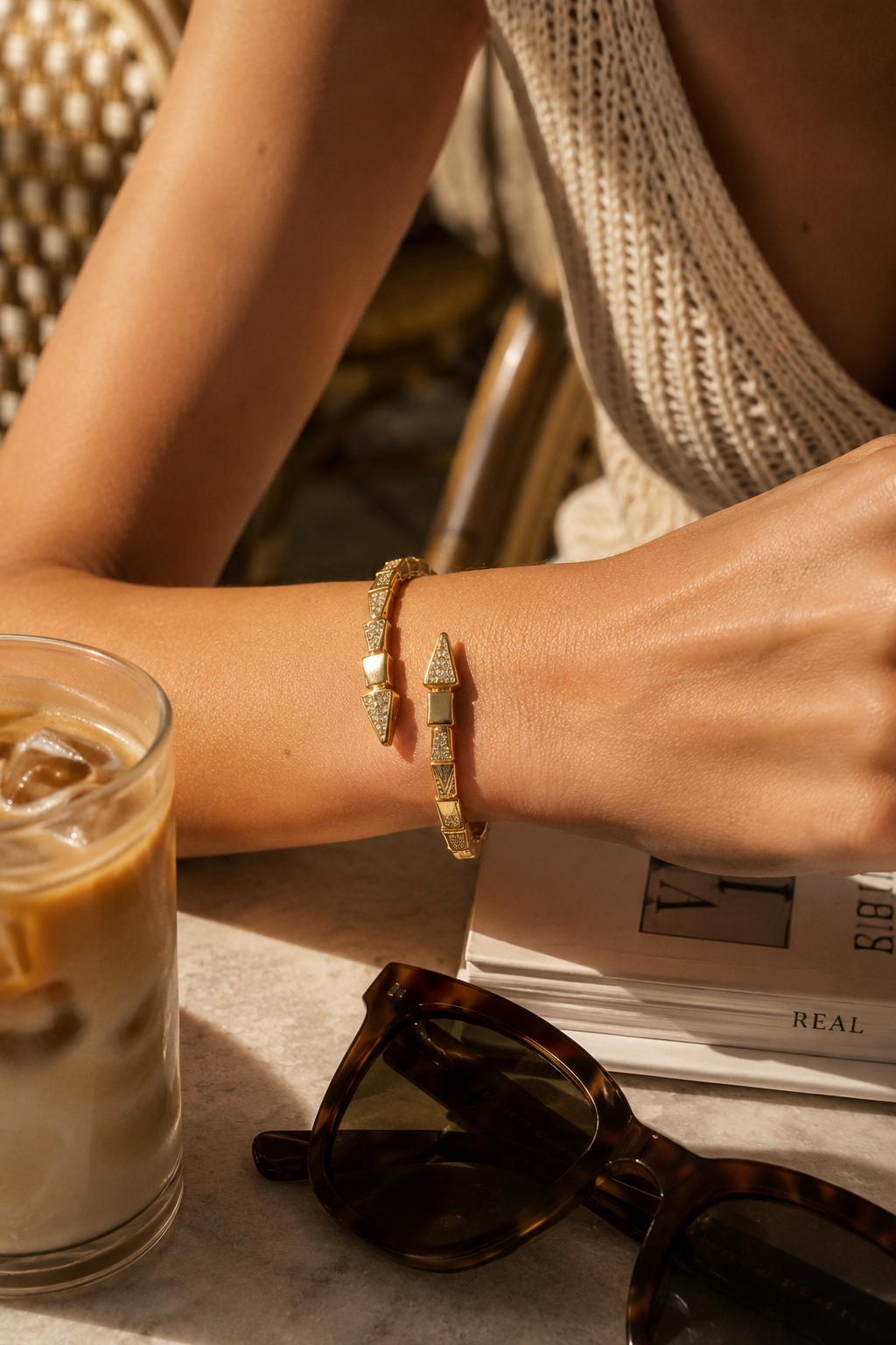 Golden Arrow Pavé Crystal Cuff Bangle