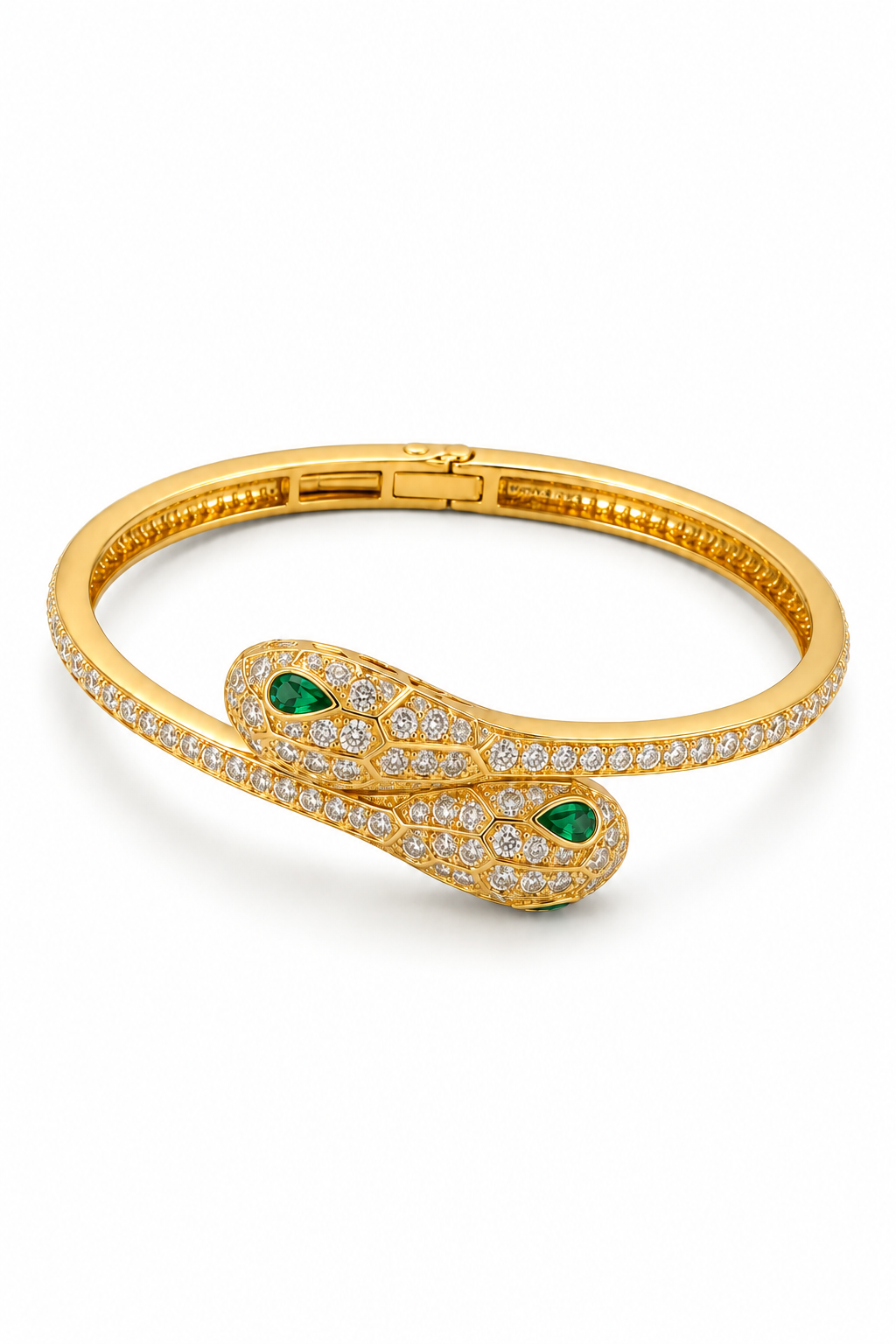 Emerald-Eyed Golden Serpent Crystal Bangle
