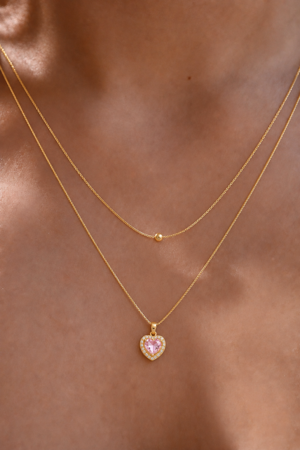 18K Gold-Plated Stainless Steel Double-Layer Heart Necklace