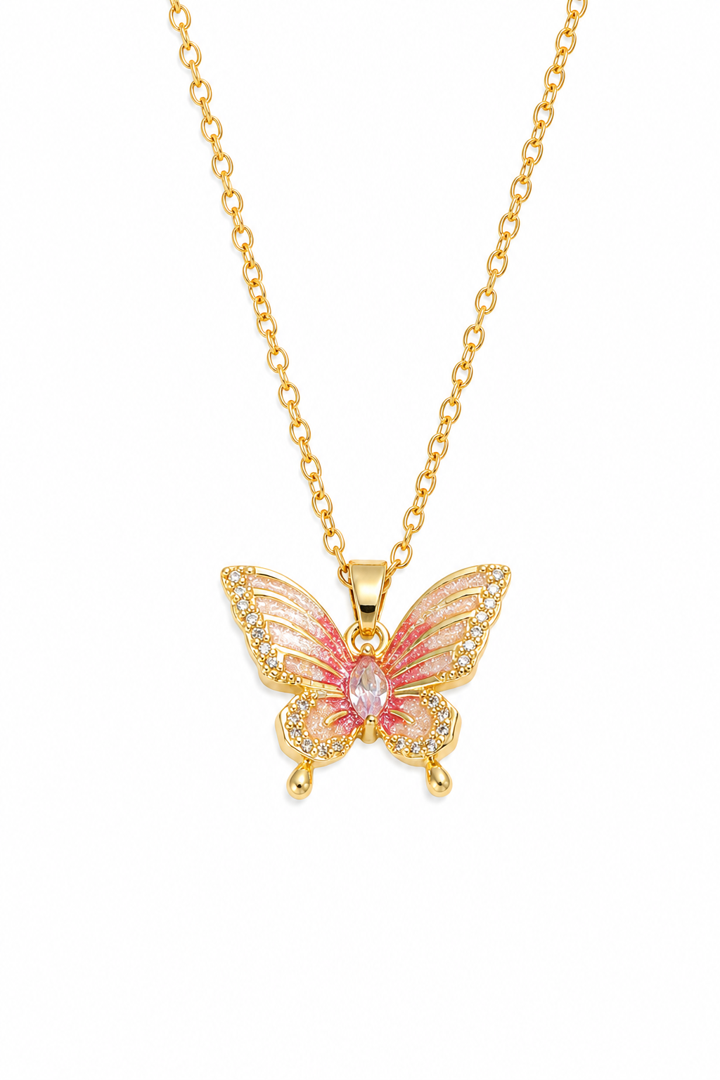 18K Gold-Plated Stainless Steel Crystal Butterfly Necklace