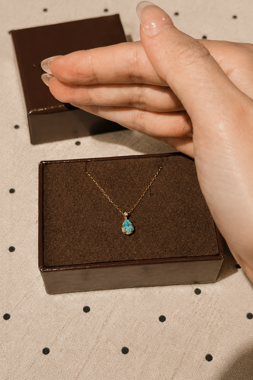925 Sterling Silver Aqua Teardrop Necklace