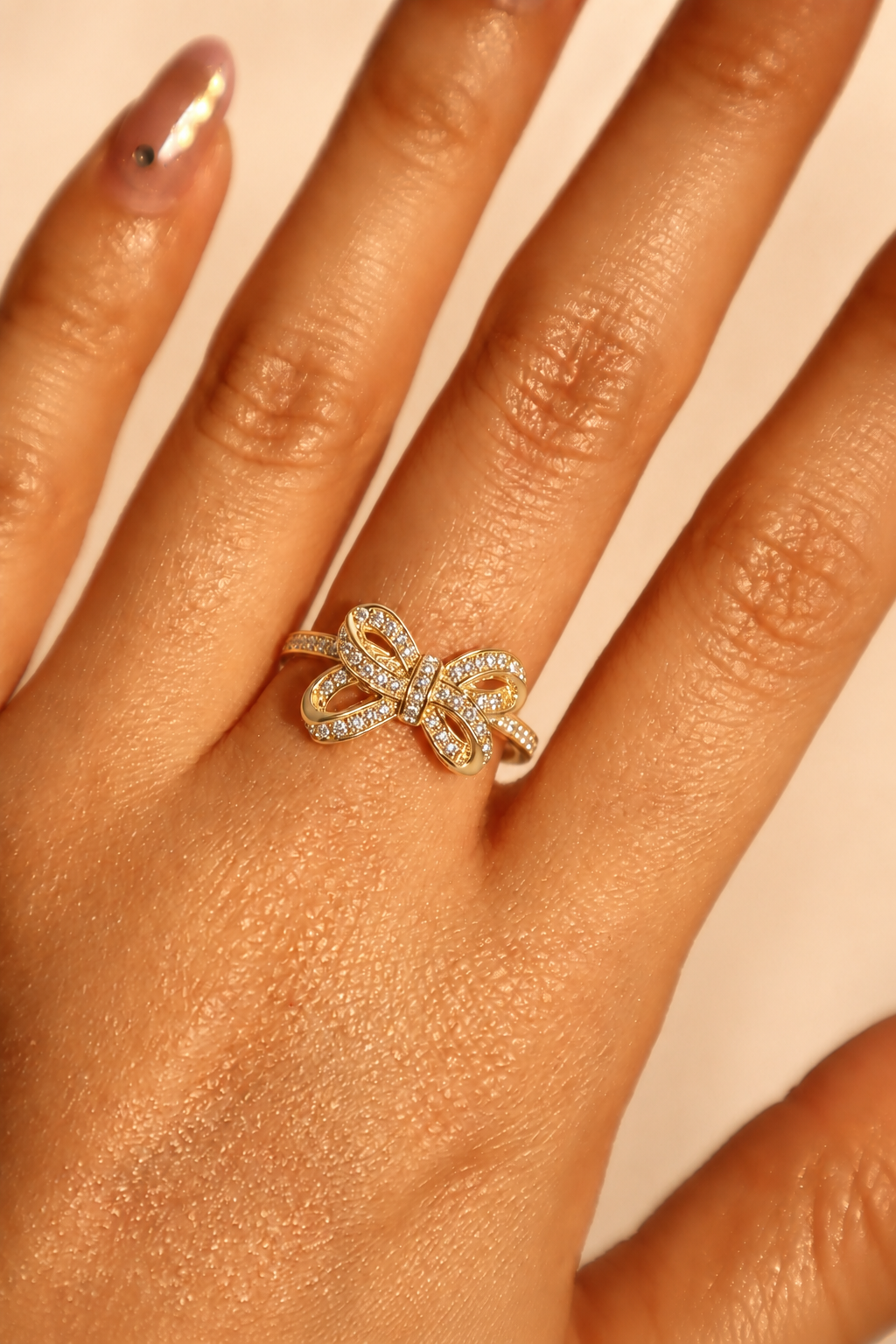 Sweet Bow Zircon Adjustable Ring