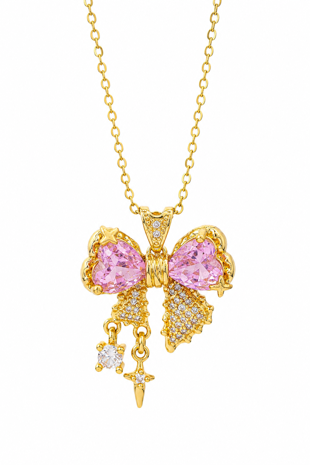 18K Gold-Plated Titanium Steel Sweetheart Sparkle Bow Necklace