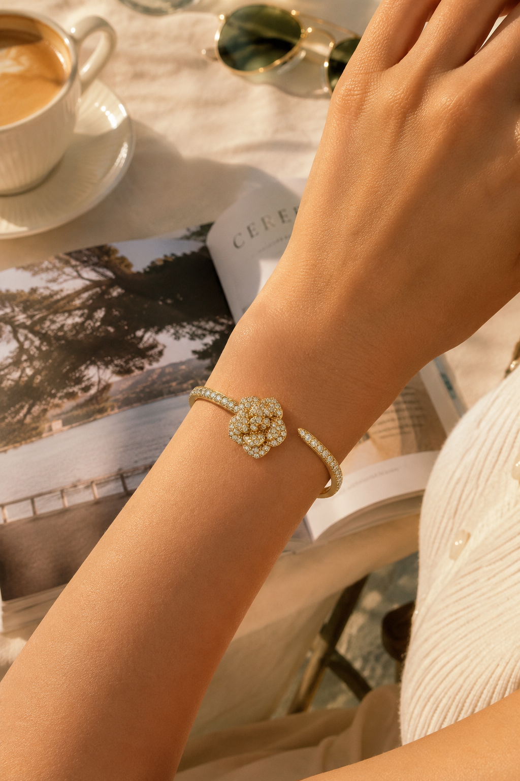 Luxury Flower Cuff Bangle