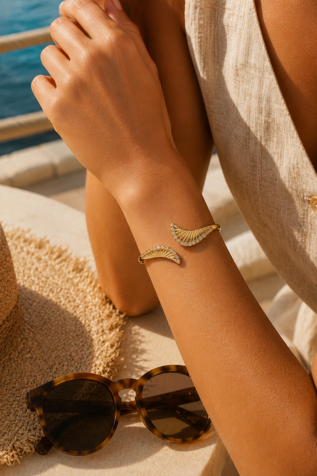 Aurelia Shell Pavé Cuff Bangle