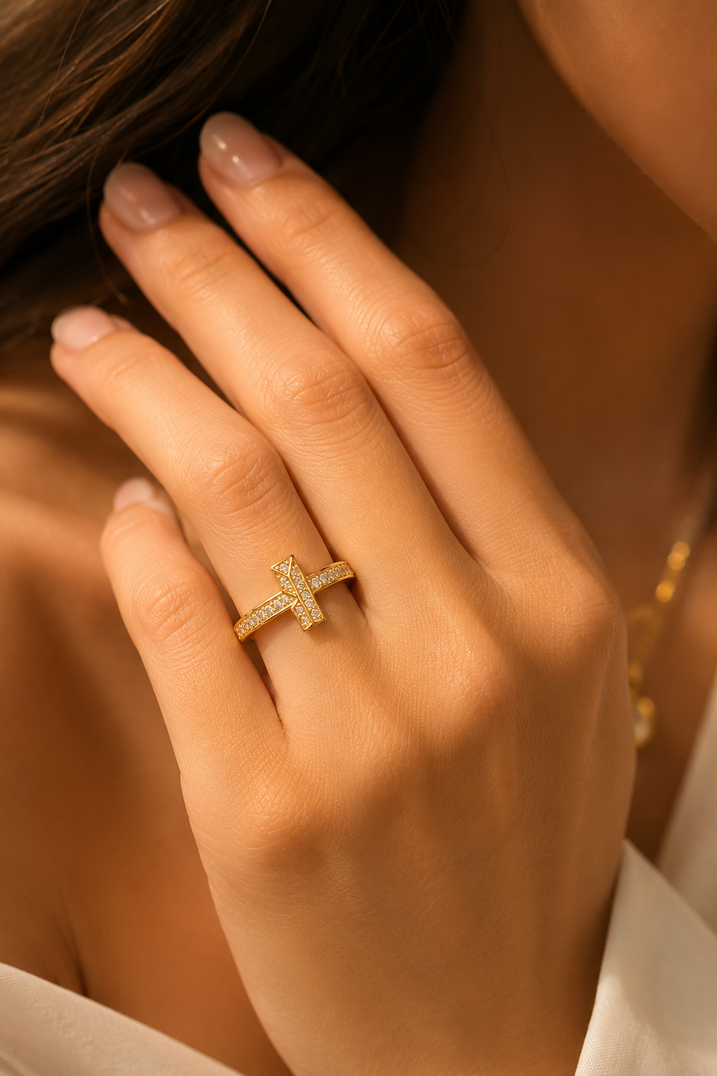 Golden Ribbon Sparkle Adjustable Ring