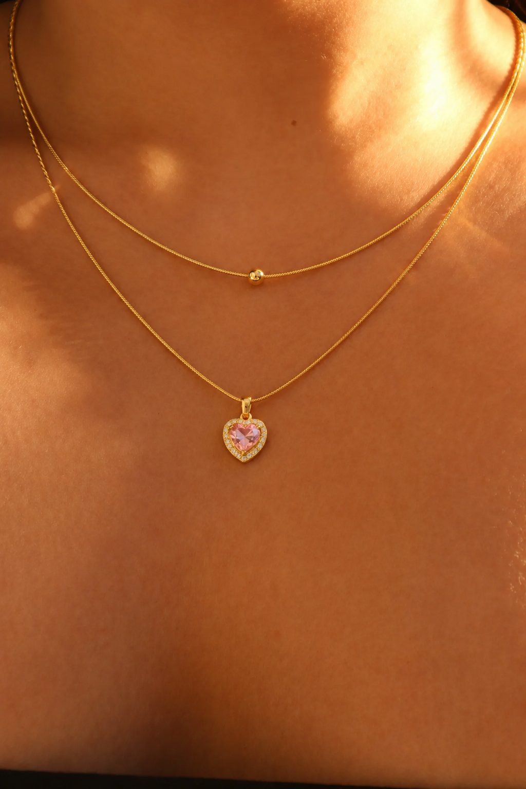 18K Gold-Plated Stainless Steel Double-Layer Heart Necklace