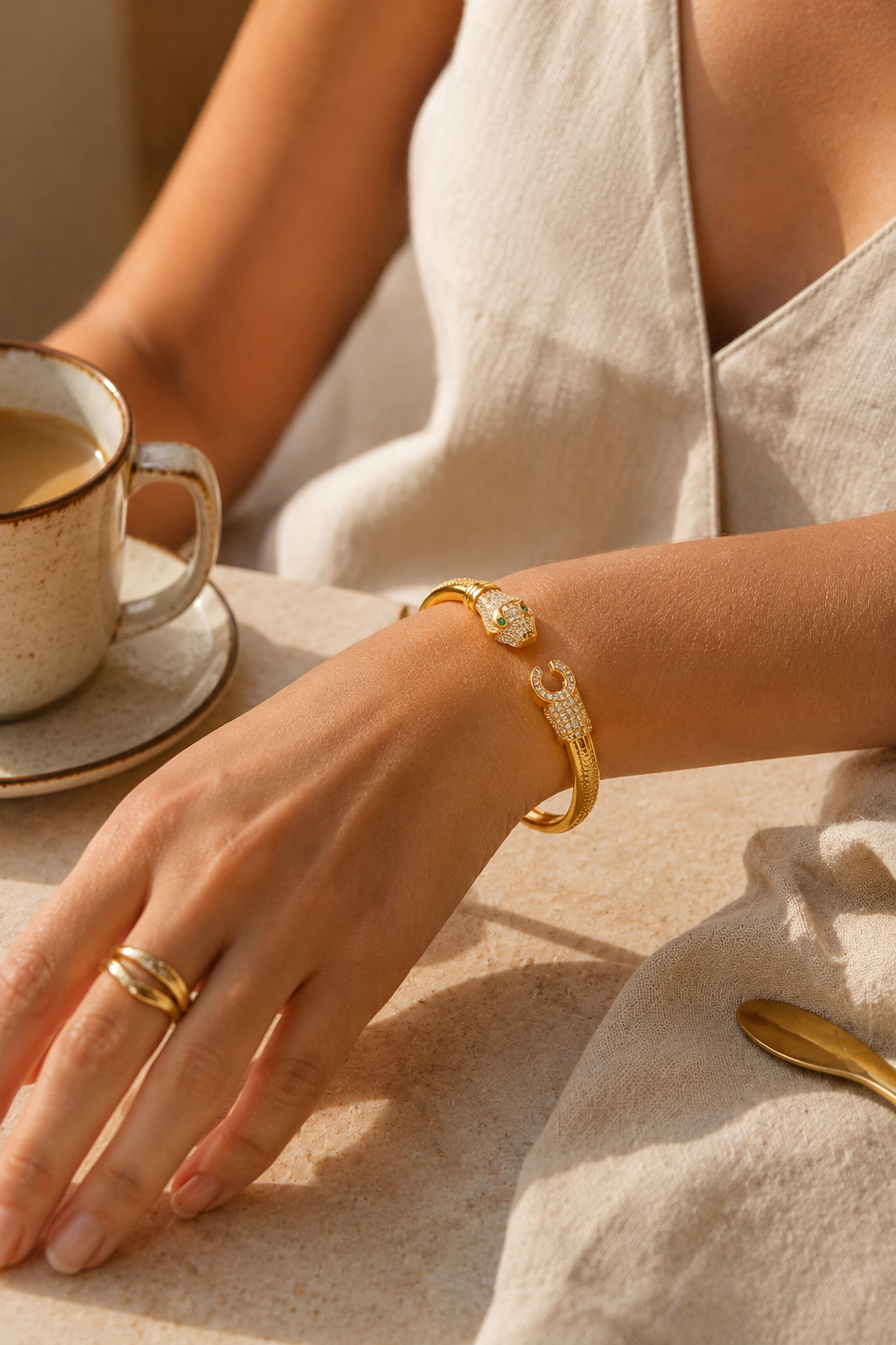 Emerald Gaze Panther Pavé Cuff Bangle