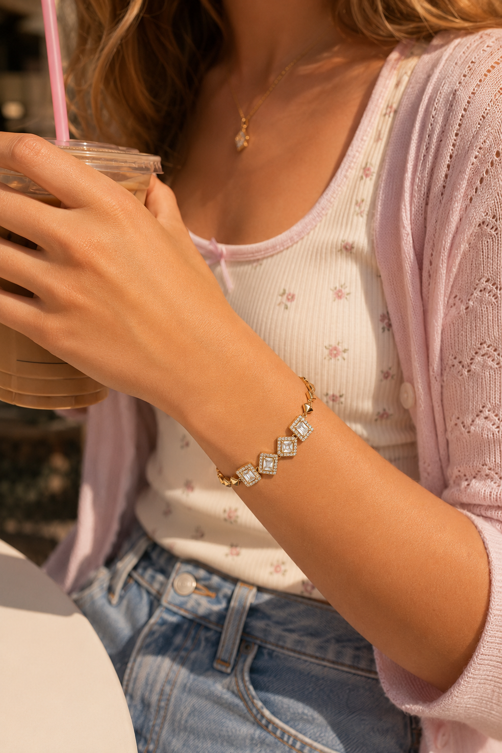 Aurelia Geometric Crystal Link Bracelet