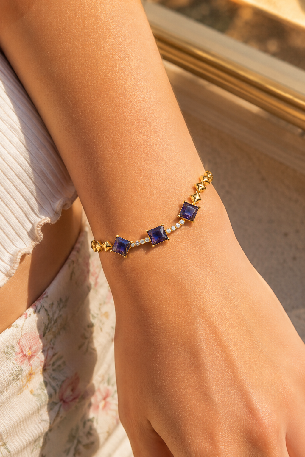 Midnight Violet Geometric Crystal Bracelet