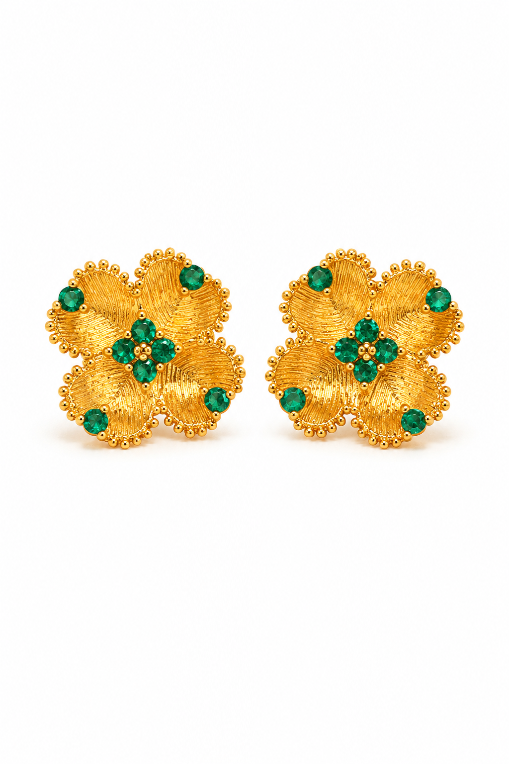 Emerald Bloom Textured Gold Stud Earrings