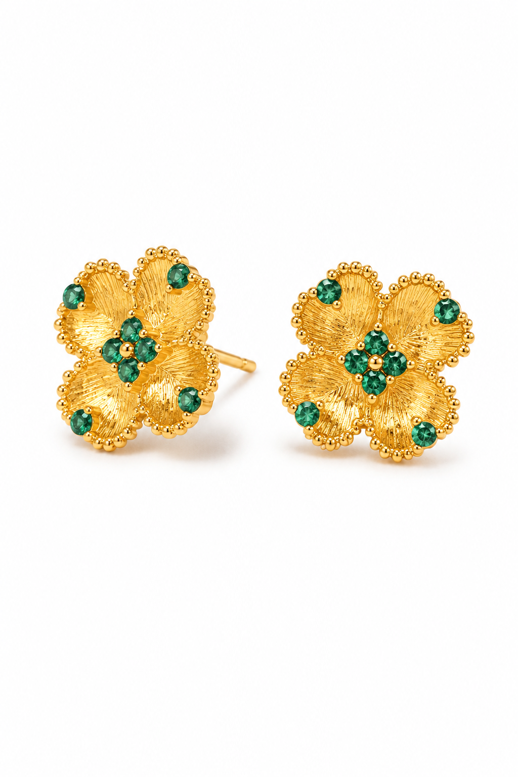 Emerald Bloom Textured Gold Stud Earrings
