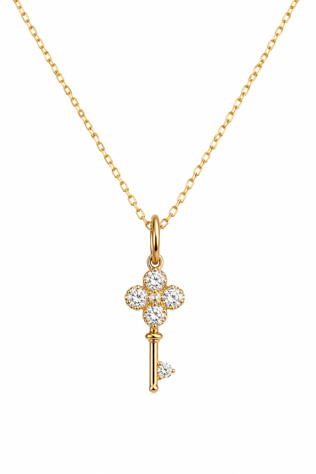 925 Sterling Silver Sparkling Clover Key Pendant Necklace