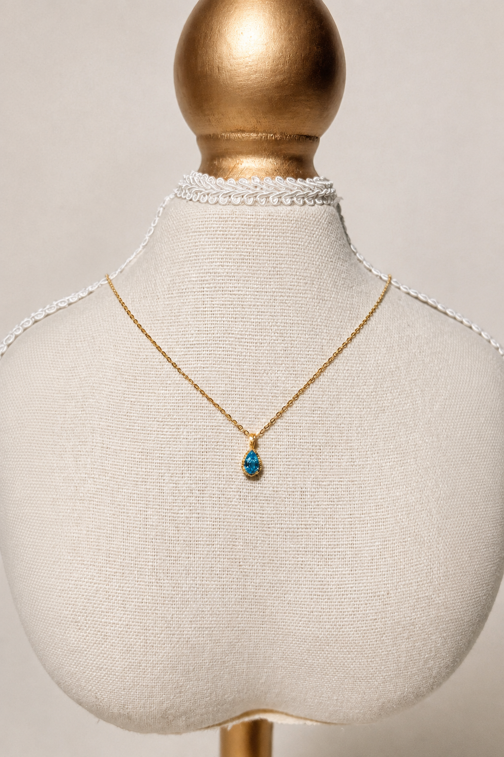 925 Sterling Silver Aqua Teardrop Necklace