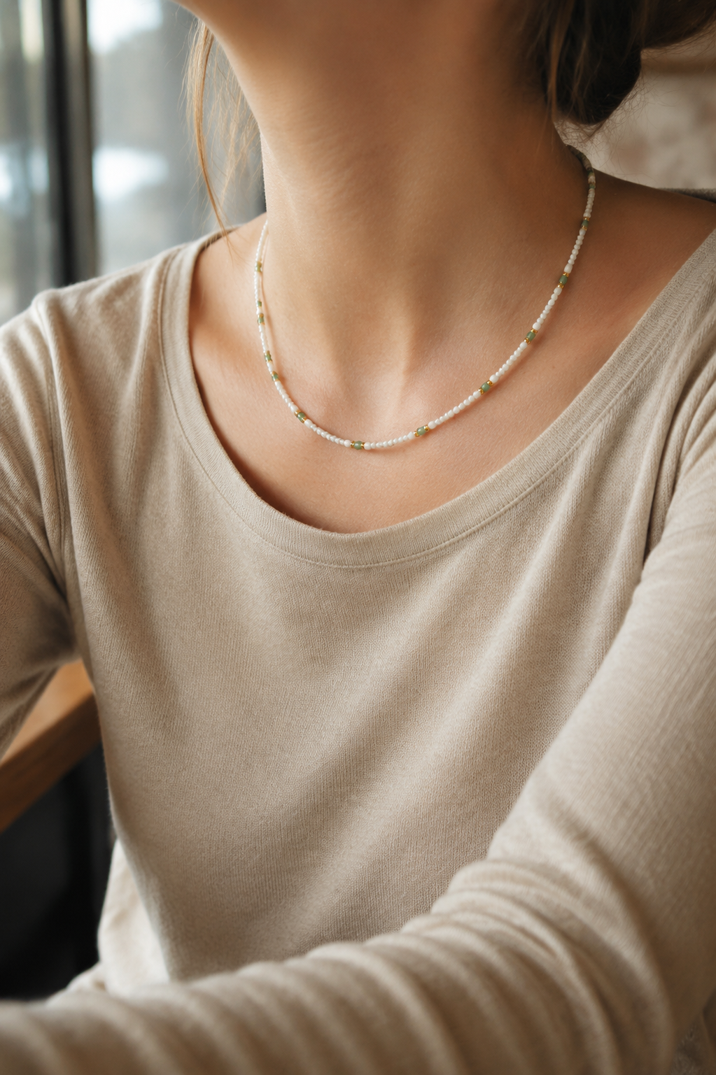 Turquoise & White Mother-of-Pearl Coastal Beaded Necklace