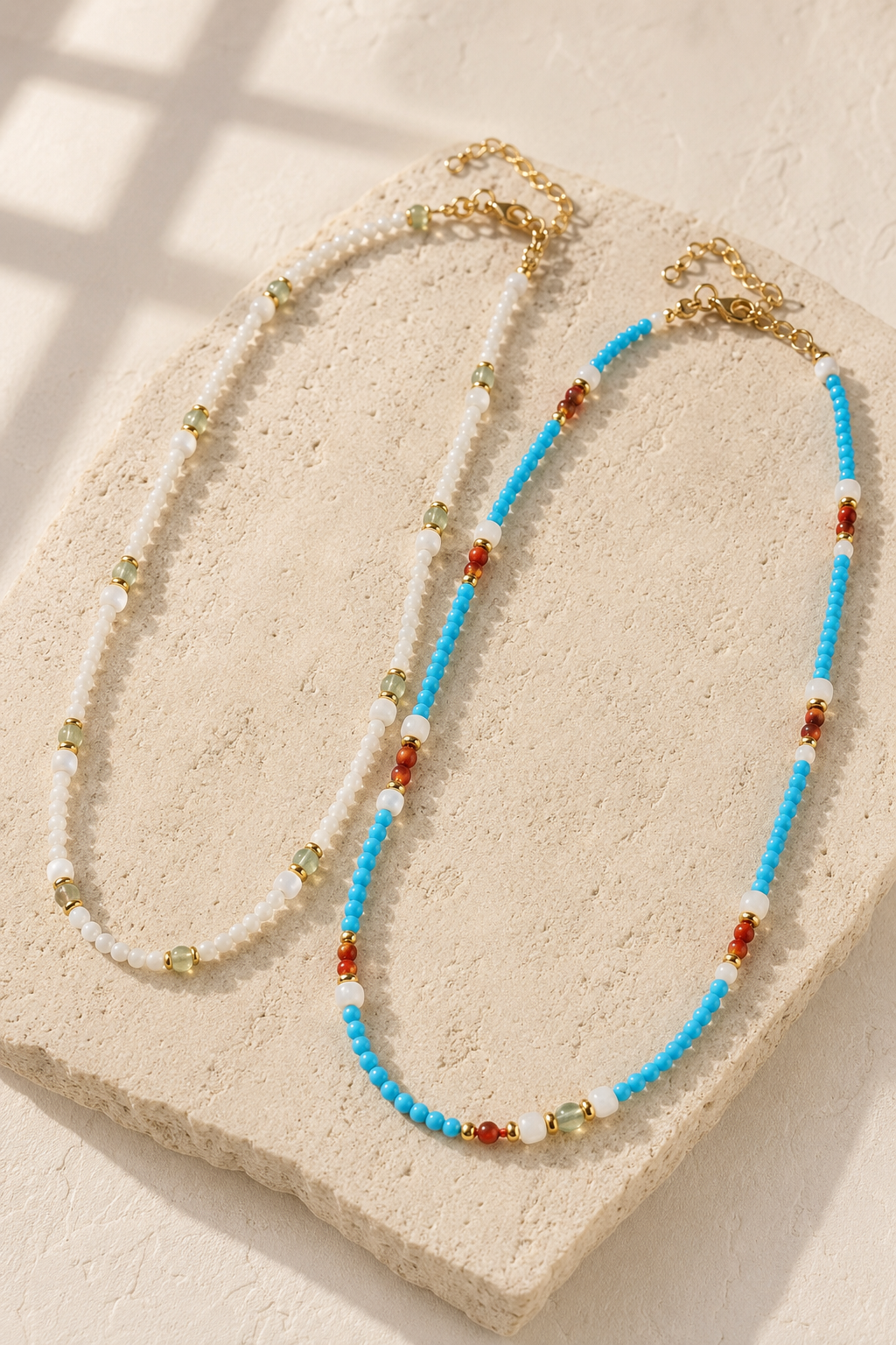 Turquoise & White Mother-of-Pearl Coastal Beaded Necklace