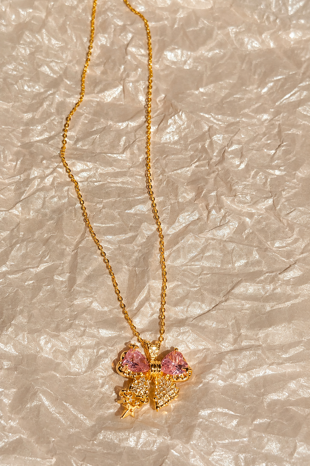 18K Gold-Plated Titanium Steel Sweetheart Sparkle Bow Necklace