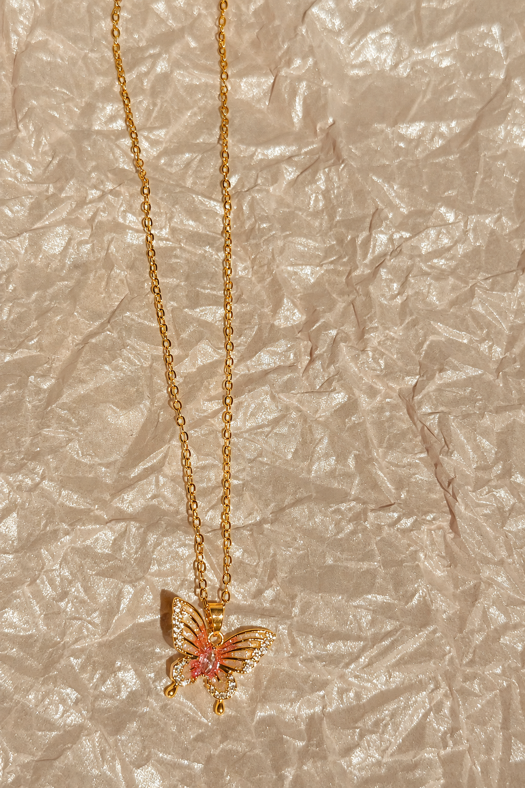 18K Gold-Plated Stainless Steel Crystal Butterfly Necklace
